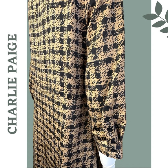 Charlie Paige Tunic Style Fall Dress Print 3-4 Sleeve Black Brown Extra Large - Picture 8 of 10